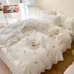 Rose Conjunto De Cama Bordado, Capa De Edredão sem Núcleo, 1 * Capa De Edredão + 2 Fronha, Estilo Princesa, 3PCs - Wolf Magazine