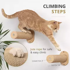 Estrutura de escalada para gatos montada na parede com cama e rede para gatos de madeira natural Centro de atividades para gatos de vários níveis para gatos internos - loja online