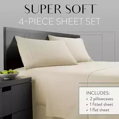 Luxuoso poliéster lençol Set, cama cor sólida Set para quarto ou quarto, 4 pcs
