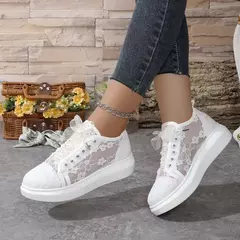 Tênis de lona respirável para mulheres, sapatos brancos casuais, sapatos de grife, nova moda, verão, 2024 na internet