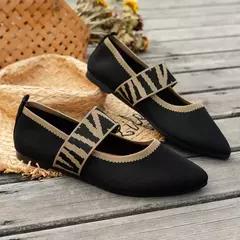 Sapatos rasos de malha com blocos coloridos para mulheres, ballet flats, tiras listradas casuais, dedo apontado, mocassins femininos - loja online