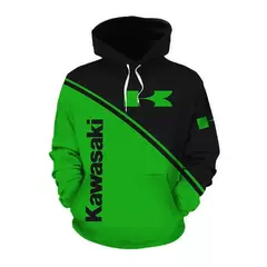 Imagem do Capuz de manga comprida masculino, capuz de ciclismo Kawasaki motocicleta esportiva, camisa casual adulto entusiasta de motocicletas, 3D