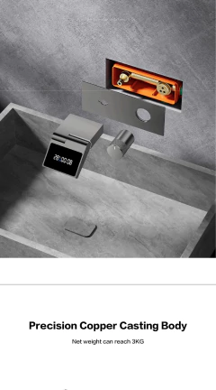 Torneira luxuosa de latão cinza para banheiro, torneira de parede com display digital LED, alça única, água quente e fria, torneira de banheiro embutida - comprar online