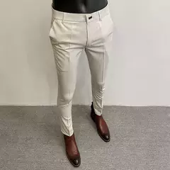 Calças justas de estiramento formal masculinas, calças casuais, roupa de cor sólida, calças de terno fashion na internet