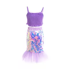Meninas escala roxa princesa sereia ariel cosplay vestido de halloween vestido de festa de aniversário meninas verão praia vestido de férias
