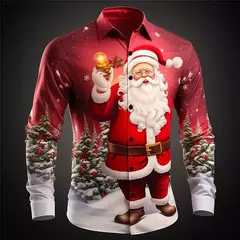 2024 Christmas Shirts For Men 3d Printed Santa Claus Men's Shirt Daily Casual Long Sleeve Fashion Tops T Shirt Blouses Camisa na internet
