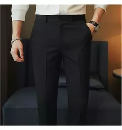 Calça casual slim-fit masculina, fato formal, monocromático, cintura ajustável, festa social, moda empresarial, novo, outono, 2022, 38-28 na internet