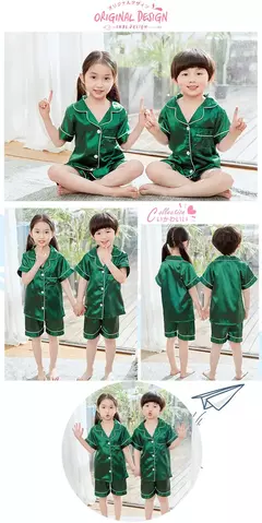 Imagem do Conjunto de pijamas de cetim de seda infantil pijamas de bebê pijamas pijamas cor sólida, terno infantil, meninos, meninas, outono