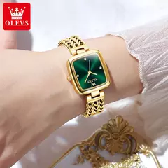 OLEVS Originais Mulheres Relógios De Luxo Elegante Quartz Relógio De Pulso De Aço Inoxidável Gold Square Quartz Watch Set Presente para Menina 9948 - comprar online