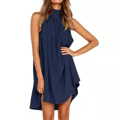 Vestido irregular de algodão e cânhamo feminino, sem mangas, gola redonda, plissado, festa na praia, sexy, verão, novo, 2023