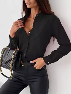 Blusa de botões manga longa feminina, camisa branca casual, tops de escritório, moda feminina, monocromática, primavera, outono, 2023 - comprar online