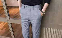 Xadrez masculino anti-rugas calças cortadas, roupas de grife casual, terno masculino reto, verão, fino, barato, designer, cheque, 9 - loja online