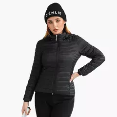 Jaqueta Santelon feminina ultraleve acolchoada com capuz removível parka ao ar livre quente e leve com bolsa de armazenamento - loja online