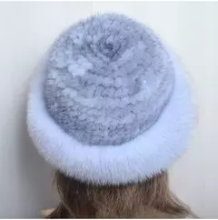 Chapéu de pele de vison genuíno para mulheres gorro de malha natural de luxo chapéu de malha artesanal pele de raposa real moda inverno quente, novo - loja online
