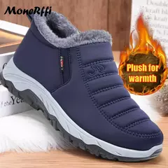 Imagem do Botas de neve impermeáveis para homens, sapatos de pele quente, botas unissex, calçados masculinos, sapatos de trabalho plus size, inverno