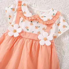 Vestido de alça de flor para bebê, Decoração de flores, colarinho dobrável, doce vestido de princesa, verão, novo - comprar online