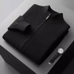 Cardigã de cashmere com gola alta masculino 100% pura, suéter espesso, blusa casual de malha, tamanho grande, quente, outono, inverno, novo na internet