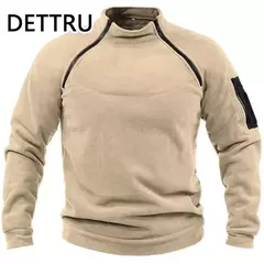 Imagem do Jaqueta tática de lã masculina, zíperes quentes, casaco à prova de vento, moletom térmico, roupas ao ar livre, pulôver de caminhada