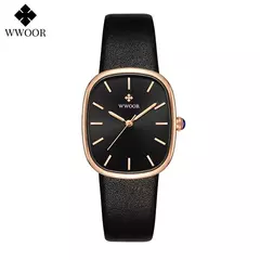 Imagem do WWOOR-Relógio de quartzo de couro impermeável feminino, marca superior, pulseira de moda, relógio de luxo feminino, 2024