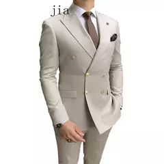Imagem do Fato de negócio trespassado masculino, casaco monocromático masculino, blazers de casamento finos, jaqueta, calças, nova moda, 2 peças, 2024