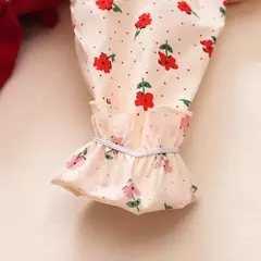 Outono novas meninas recém-nascidas vestido de manga longa dos desenhos animados fragmentado flor lapela bebê vestido de princesa flor cinta vestido na internet
