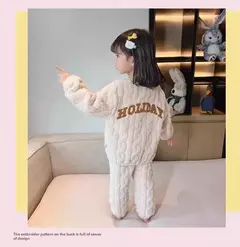 Pijama de flanela forrado coral para meninas, pijamas infantis, camisola infantil, quente, aconchegante, roupas de casa, cor sólida, outono, inverno - comprar online