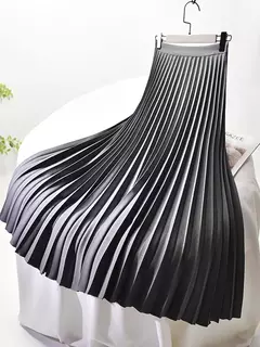 Marca designer feminino primavera outono elegante chique sólido saia plissada cintura alta moda de luxo com elástico feminino C-035 - comprar online