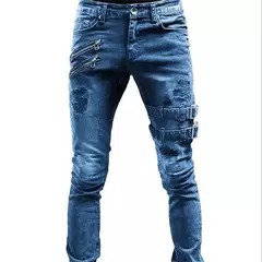 Calças jeans skinny rasgadas elásticas masculinas, bordado branco, algodão, hip hop, buraco negro, slim fit, calças jeans grandes, alta qualidade - loja online