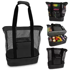 Grande bolsa de malha transparente de camada dupla para mulheres, alta capacidade, preservação de calor, piquenique, praia, bolsa, escritório, almoço, lanches, bolsa