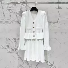 Vestido feminino de malha com decote em v longo, cintura oca, borda auricular de madeira, elástico, fino, curto, alta qualidade, nova moda, verão, Y2K - loja online