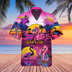 Flamingo desenho animado 3D dos homens camisa havaiana, roupas de praia extragrandes, manga curta, moda, verão, venda quente