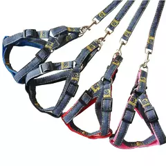 Conjunto de arnês de coleira de cachorro jeans, acessórios para animais de estimação, coleira de cachorro e gato, cinta peitoral, colete pug, trela de chumbo para caminhada ao ar livre - Wolf Magazine