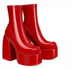 Botas modernas com saltos de plataforma para mulheres, Bota de couro redondo, Saltos volumosos com zíper, Sapatos de salto de bloco para meninas, Sapato casual - comprar online