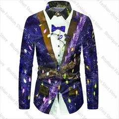 Ternos masculinos de manga comprida, Padrão 3D Print, Botões, Christmas Street, Design de moda, XS-6XL, Presente de Natal, 2024 - comprar online