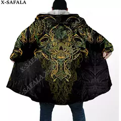 Manto com capuz unisex à prova de vento, casaco casual, símbolo de tatuagem viking, corvo e odin, sobretudo grosso e quente, casaco masculino, símbolo - Wolf Magazine