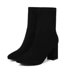 Botas curtas de salto grosso para mulheres, botas emagrecedoras, dedo apontado, moda feminina, estilo clássico, outono, inverno, D64 - comprar online