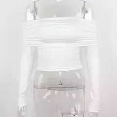 Mulheres fora do ombro manga comprida, tops e blusas finos, malha Ruched Crop Tops, camisas sexy e elegantes, verão, outono, feminino, Y2K - comprar online