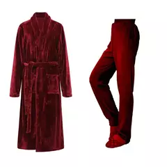 Camisola Nobre Flanela Preta, Longo Robe Termal, Conjunto de Pijamas com Calças, Roupa de Casa, Luxo, Outono, Inverno - comprar online