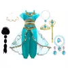 Michella moda meninas teal-azul princesa jasmim cosplay vestido de halloween vestido de festa de aniversário