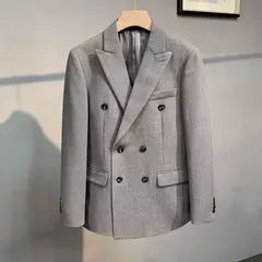 Imagem do Blazer fino de negócios masculino, roupas estilo coreano, casaco casual, terno elegante, jaquetas marrons, de alta qualidade, 2024