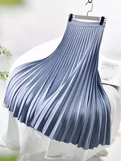 Marca designer feminino primavera outono elegante chique sólido saia plissada cintura alta moda de luxo com elástico feminino C-035 - Wolf Magazine