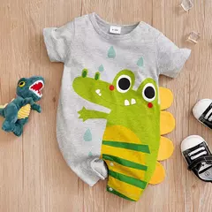 Crocodile Bodysuit de meninos e meninas, algodão impresso 3D, confortável, casual, manga curta, bebê, fofo, verão - loja online