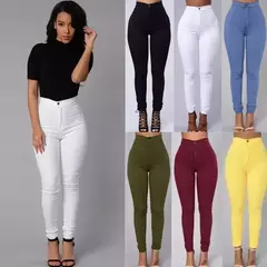Perneiras femininas de cintura alta, jeans stretch, calça lápis rosa, 2024 - loja online