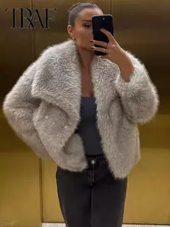 TRAF-Jaqueta feminina de tecido de lantejoulas de metal, casaco solto, gola alta, manga comprida, outerwear feminino chique, outono, inverno, 2023 na internet