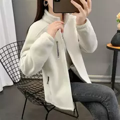 Casaco de gola polar reversível feminino, moletom casual, casaco com zíper solto, moletom de manga longa, moletom de inverno - loja online