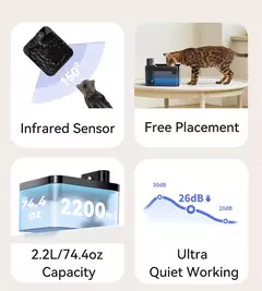 Imagem do Rojeeco fonte de água automática sem fio para gatos, 2600mah, dispensador de água para animais de estimação, sensor infravermelho, fonte inteligente para animais de estimação