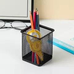 MOTINO-Porta Lápis para Mesa de Escritório, Malha De Metal, Quadrado, Pote De Caneta Redonda, Caso Do Copo, Recipiente, Organizador, Durável, 1Pc - Wolf Magazine