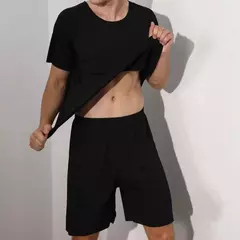 Pijama de seda gelo de duas peças masculino, modal fino, pijama de manga curta, conjunto de moda grande, verão - comprar online