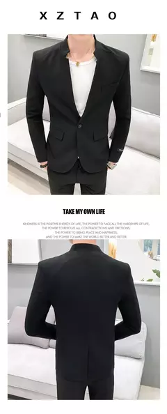 New (Blazer+ Pants) Men's Fashion Business Korean Version of Gentleman Zhongshan Stand Collar Casual British Style 2-piece Set na internet