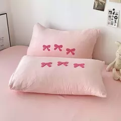 Imagem do Cute Pink Bows Embroidery Duvet Cover Set, Conjuntos de cama 3D Confortável Rainha Consolador, capas macias para meninas, crianças, adolescentes